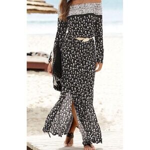 Lascana Black White Floral Off The Shoulder Maxi Stretchy Boho Dress Small/ Sz 4